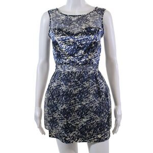 Timo Weiland Womens Sleeveless Scoop Neck Abstract Silk Dress White Blue Size 2